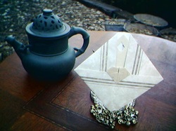 note, card, origami, enlightenment, tea, pot, teapot, golden